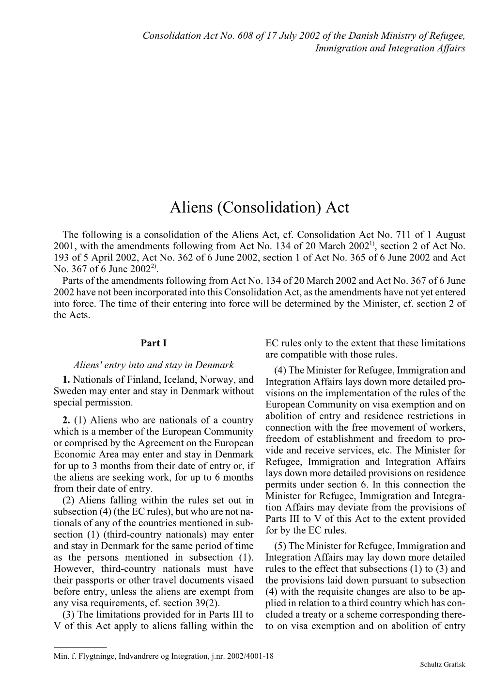 Aliens (Consolidation) Act