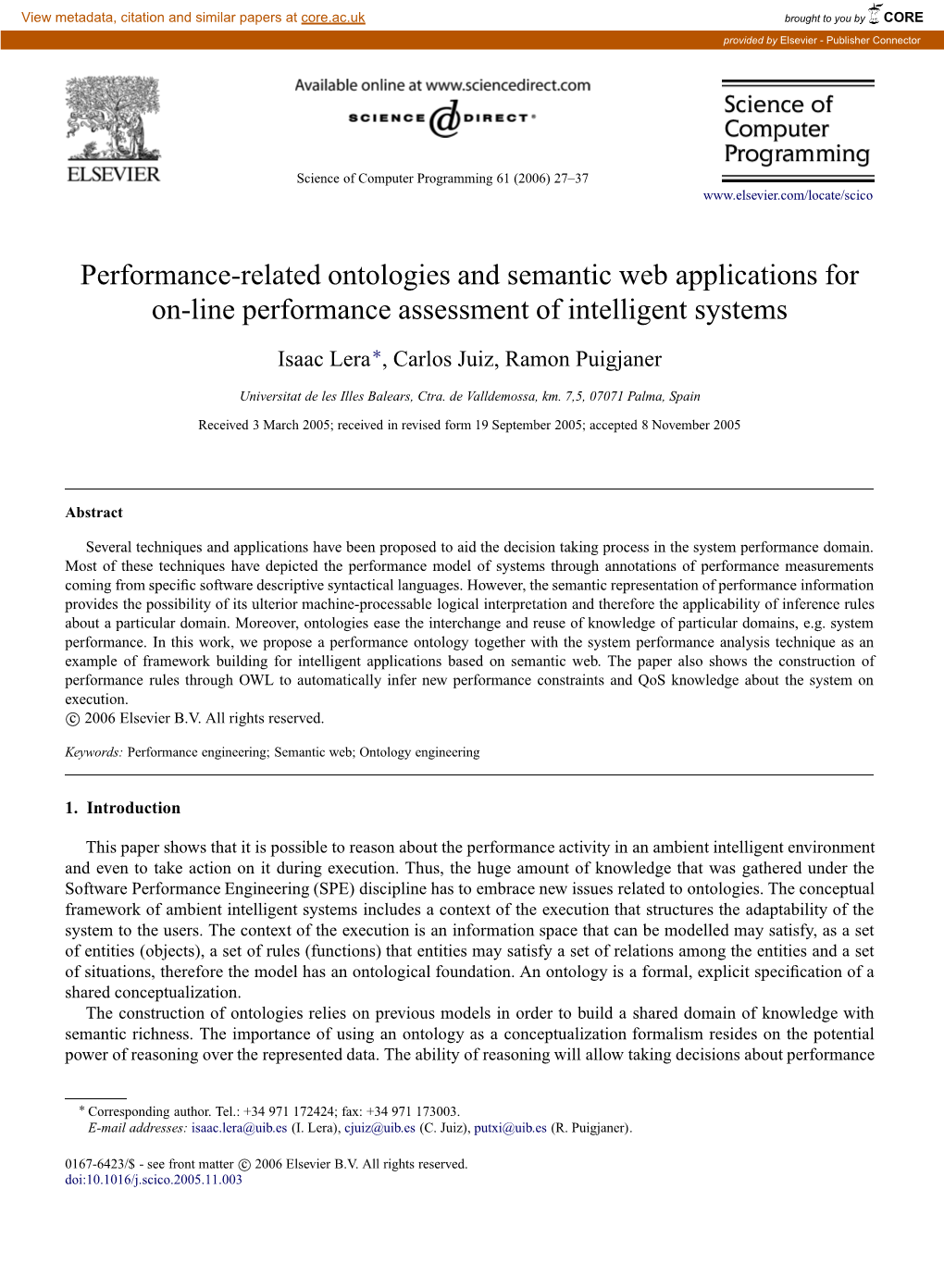 Performance-Related Ontologies and Semantic Web Applications