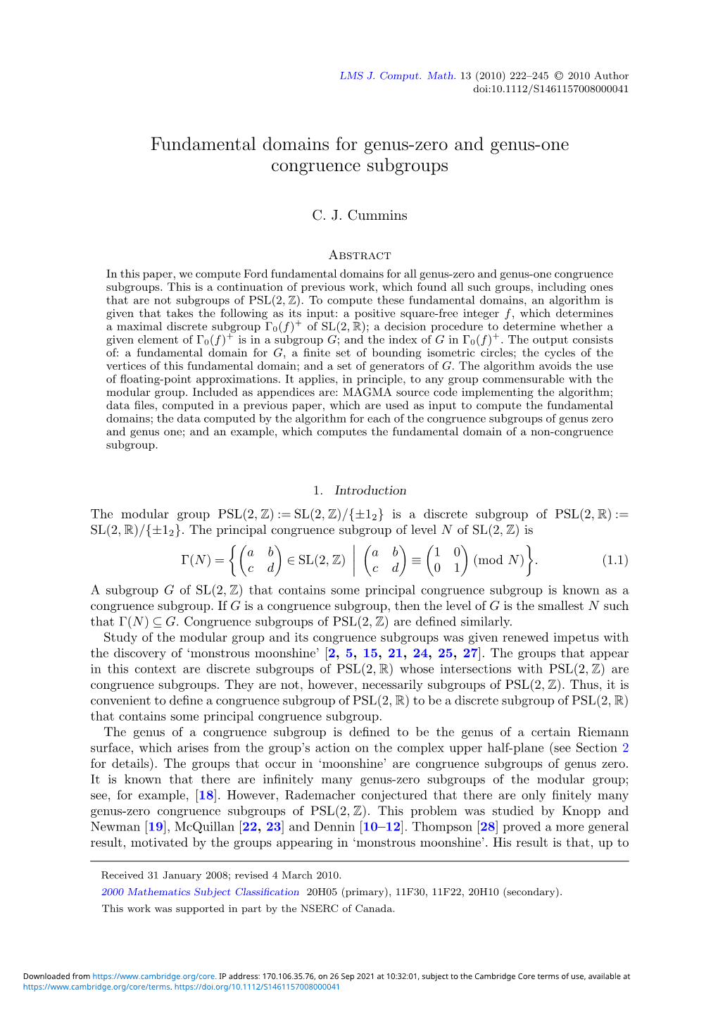 Fundamental Domains for Genus-Zero and Genus-One Congruence Subgroups