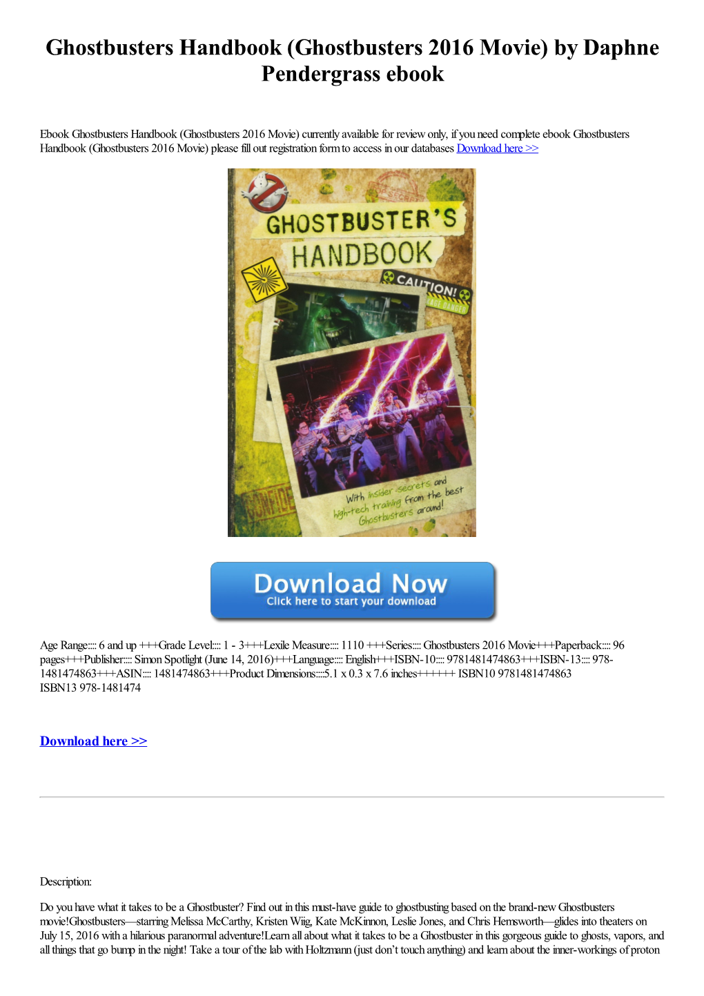 Ghostbusters 2016 Movie) by Daphne Pendergrass Ebook