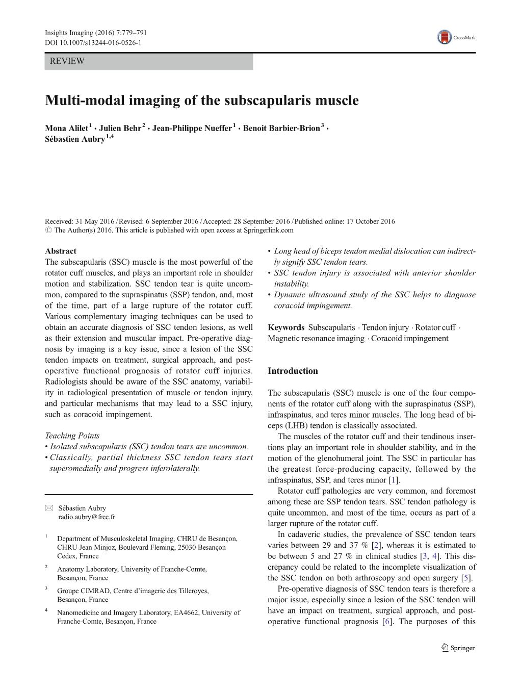 Multi-Modal Imaging of the Subscapularis Muscle