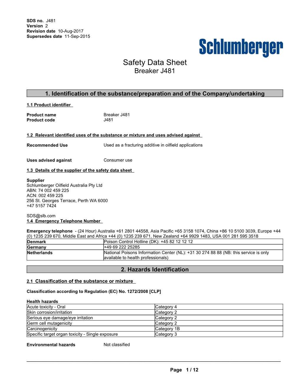 Safety Data Sheet Breaker J481