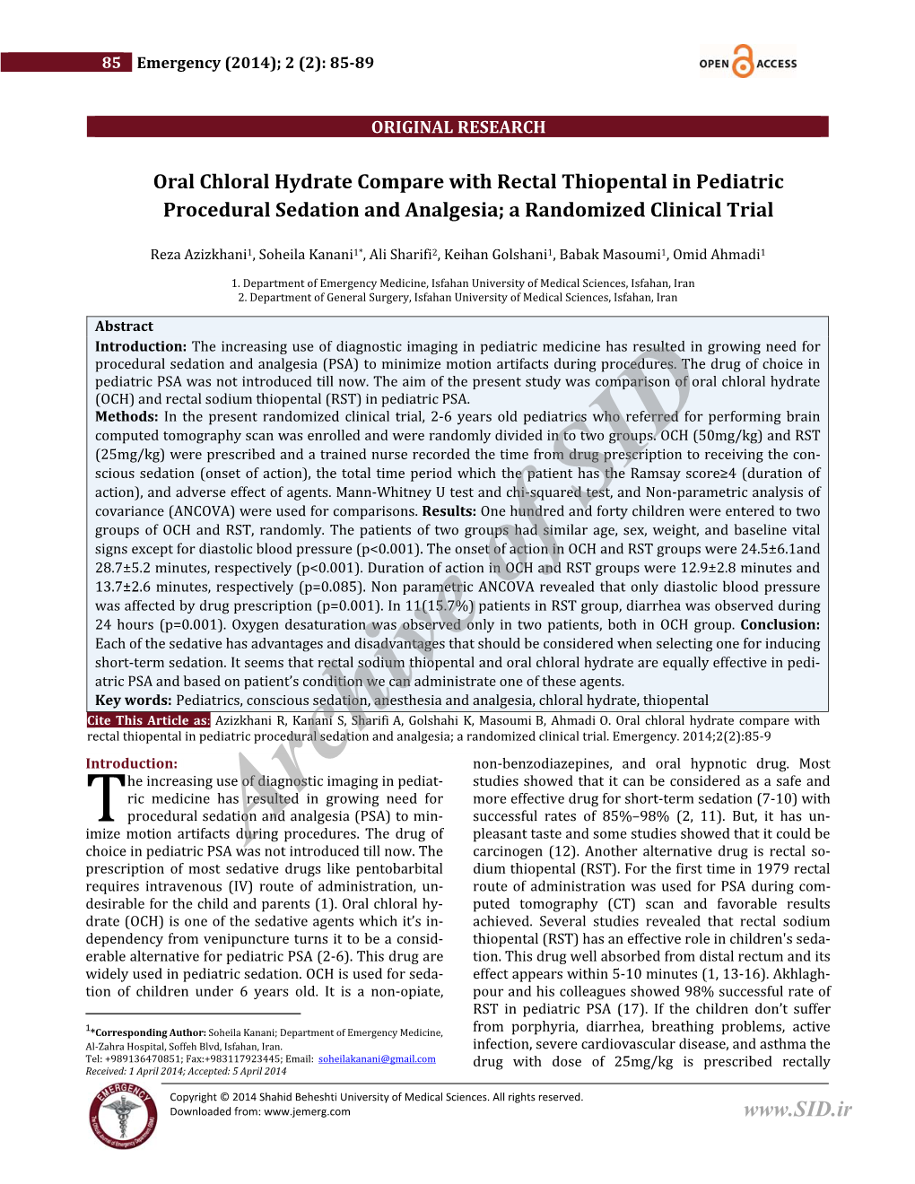 Oral Chloral Hydrate Compare with Rectal Thiopental in Pediatric Procedural Sedation and Analgesia; a Randomized Clinical Trial