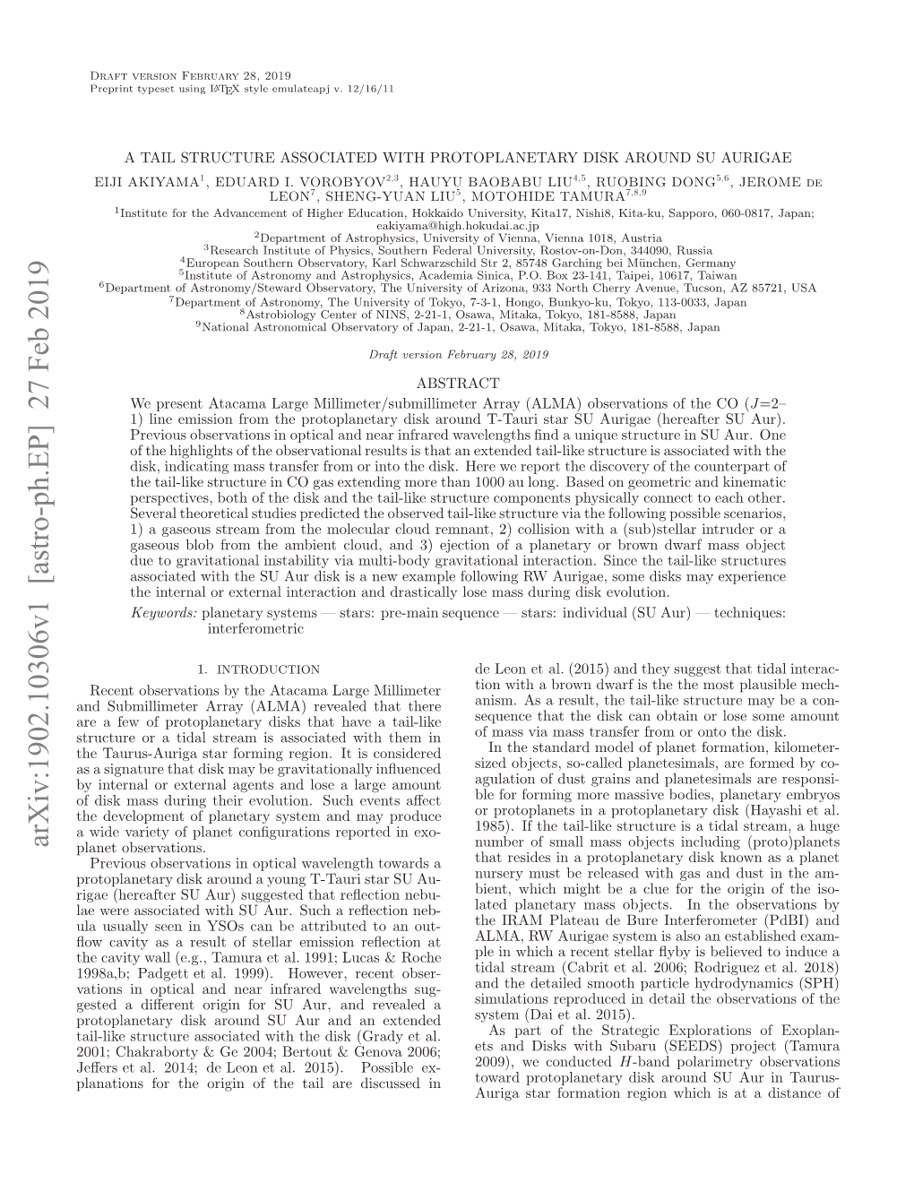 A Tail Structure Associated with Protoplanetary Disk Around SU