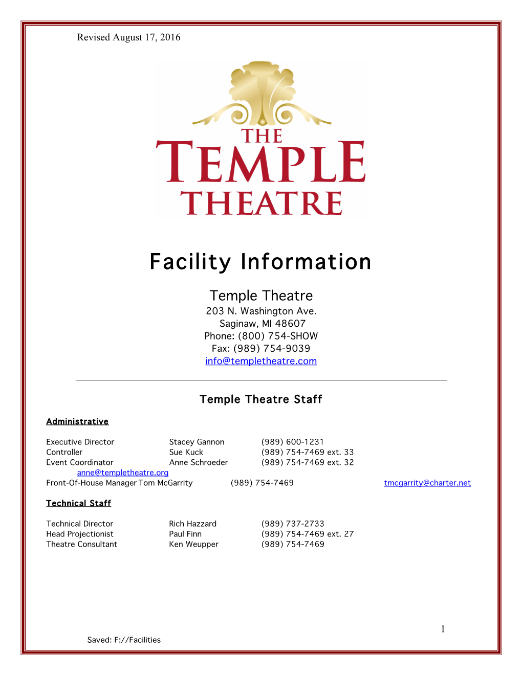 Facility Information