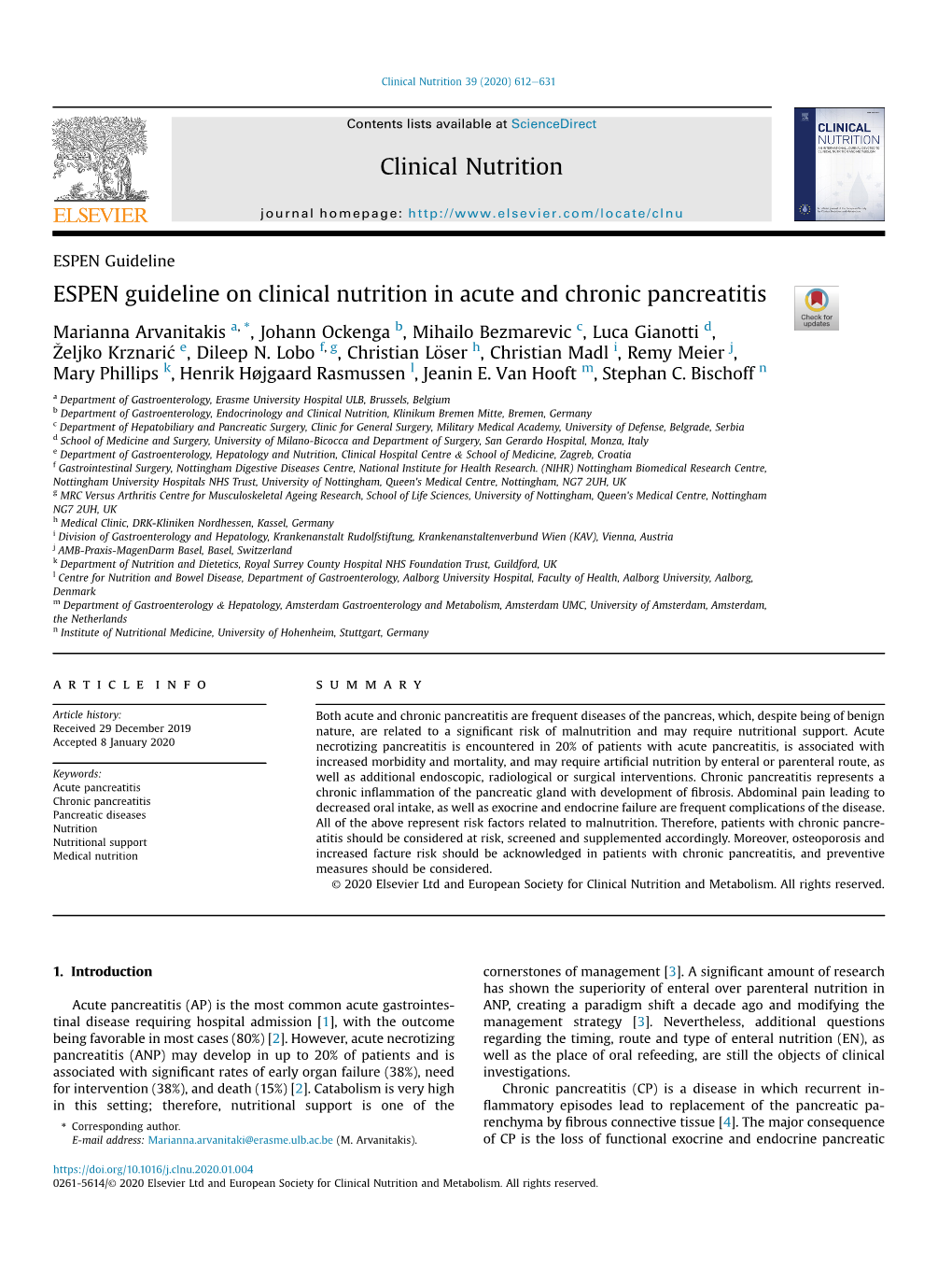 ESPEN Guideline on Clinical Nutrition in Acute and Chronic Pancreatitis