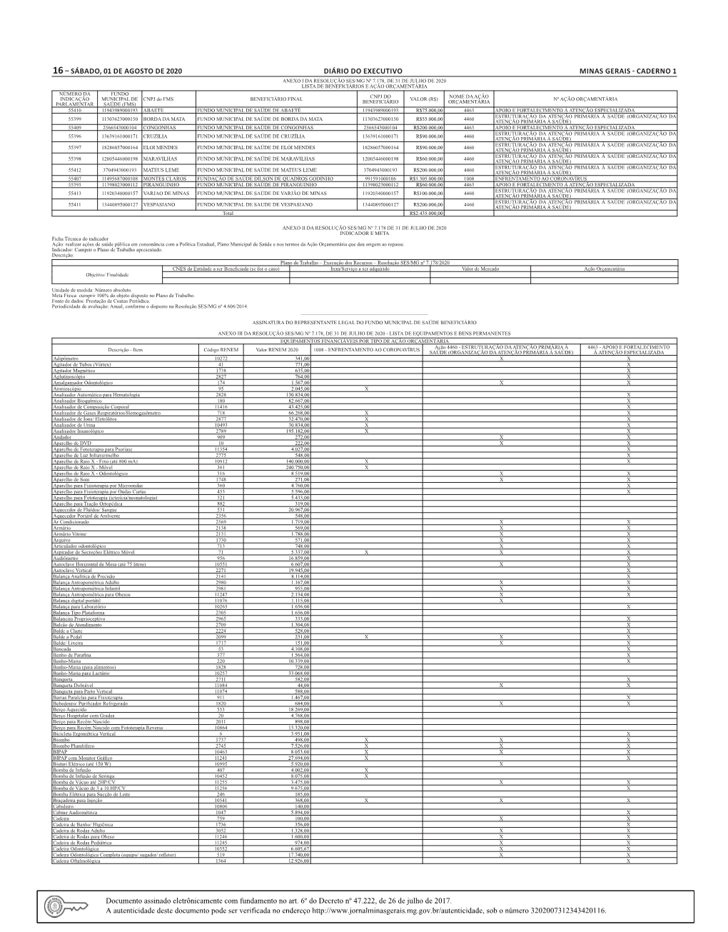 16– Sábado, 01 De Agosto De 2020 Diário Do Executivo Minas Gerais