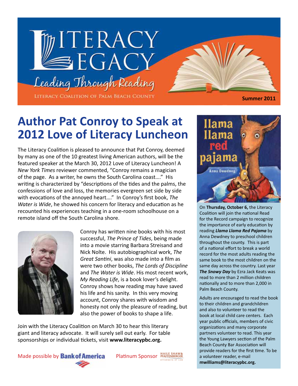 Author Pat Conroy to Speak at 2012 Love of Literacy Luncheon