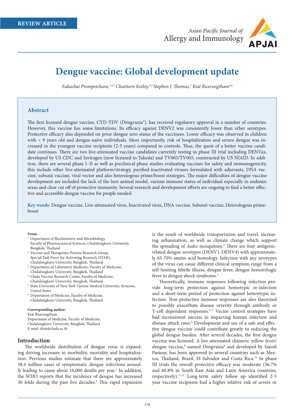 Dengue Vaccine: Global Development Update