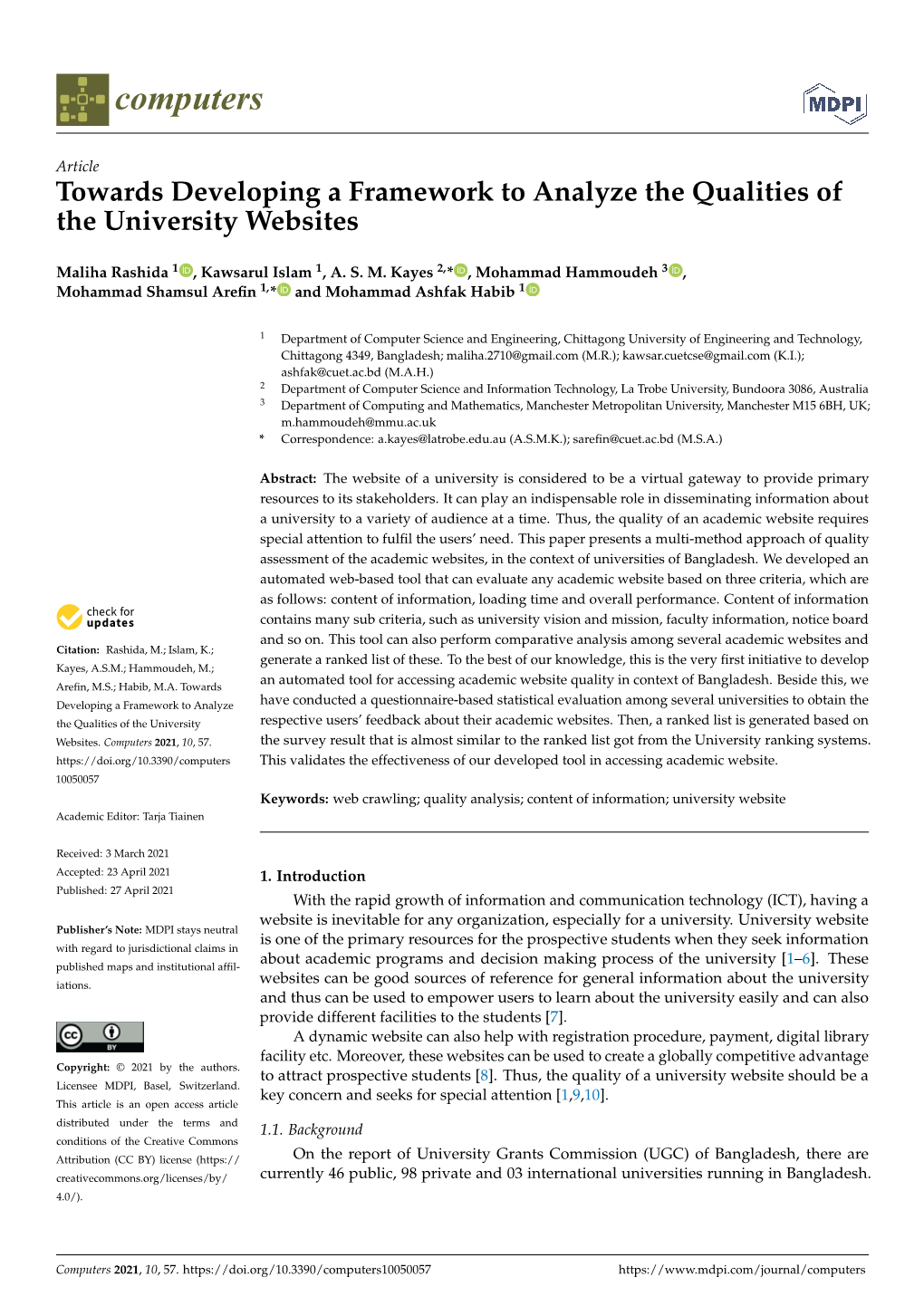 Towards Developing a Framework to Analyze the Qualities of the University Websites