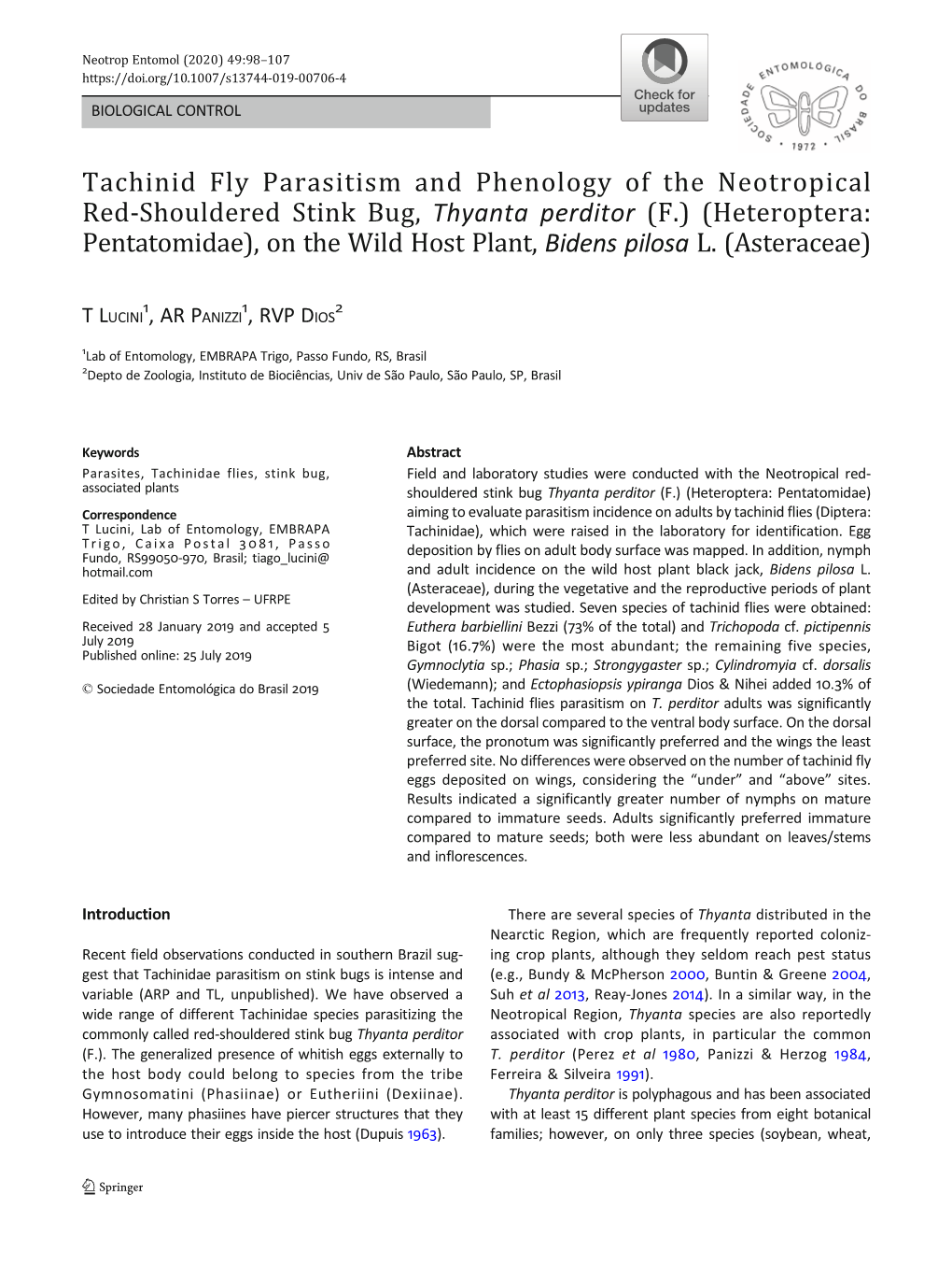 Tachinid Fly Parasitism and Phenology of The