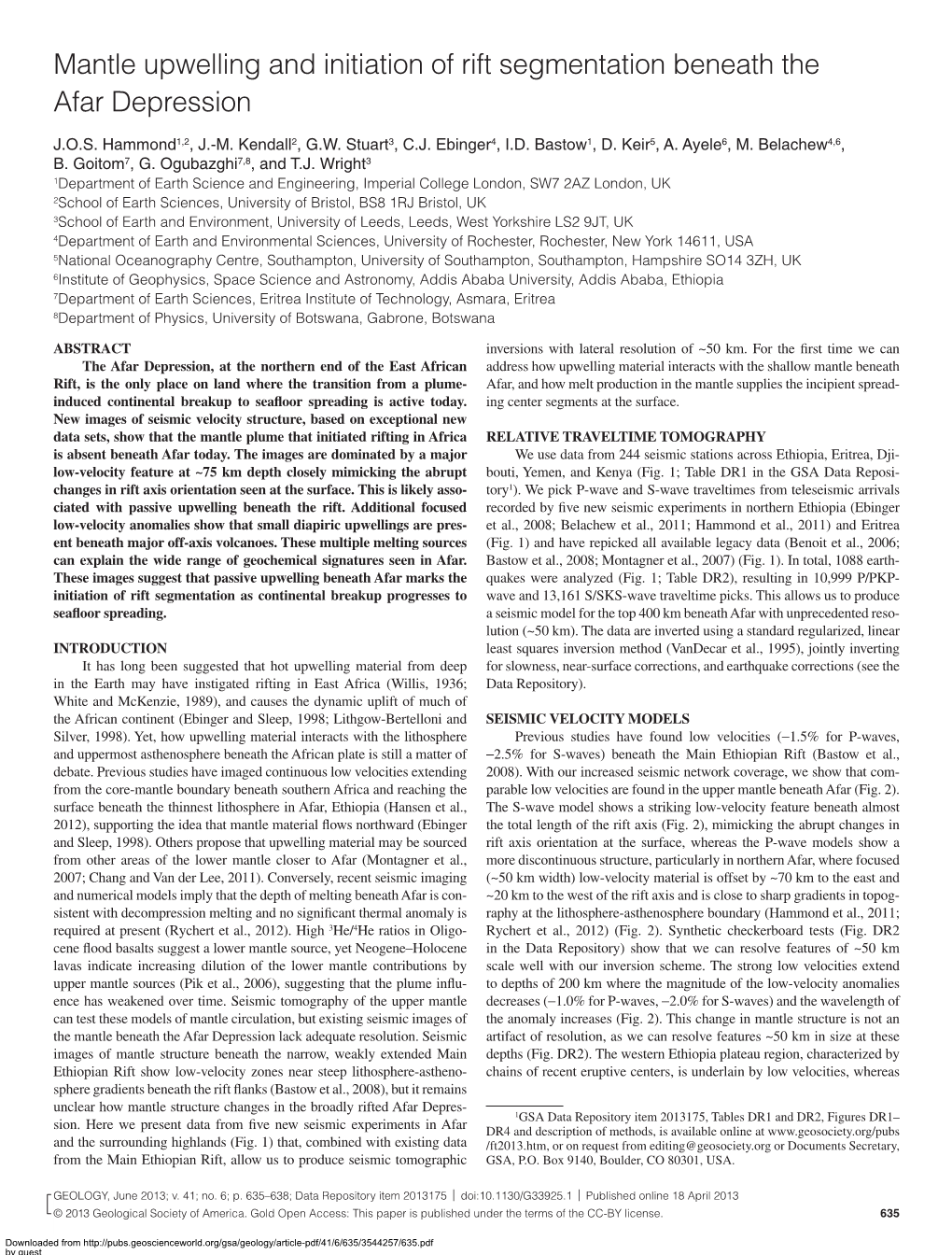 Mantle Upwelling and Initiation of Rift Segmentation Beneath the Afar Depression