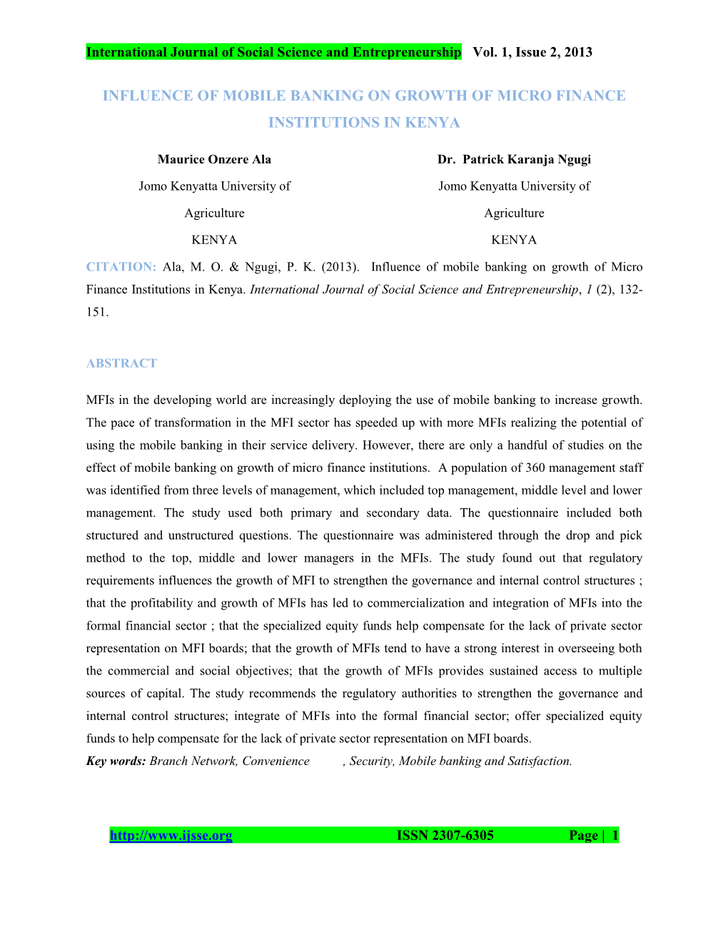 Influence of Mobile Banking on Growth of Micro Finance Institutions in Kenya