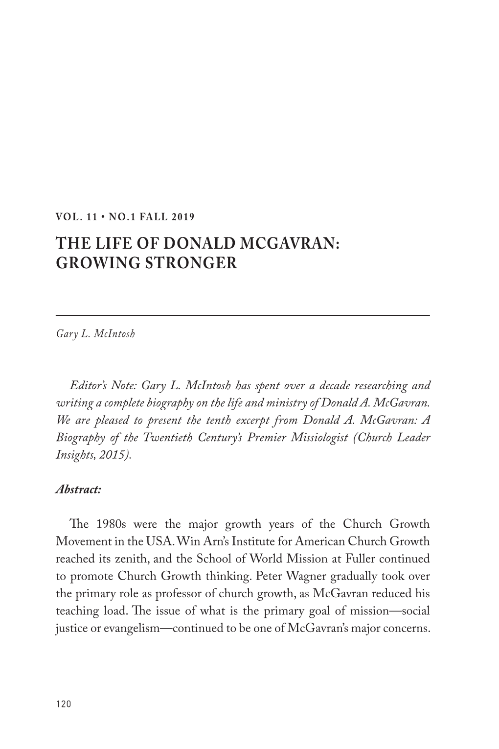 The Life of Donald Mcgavran: Growing Stronger