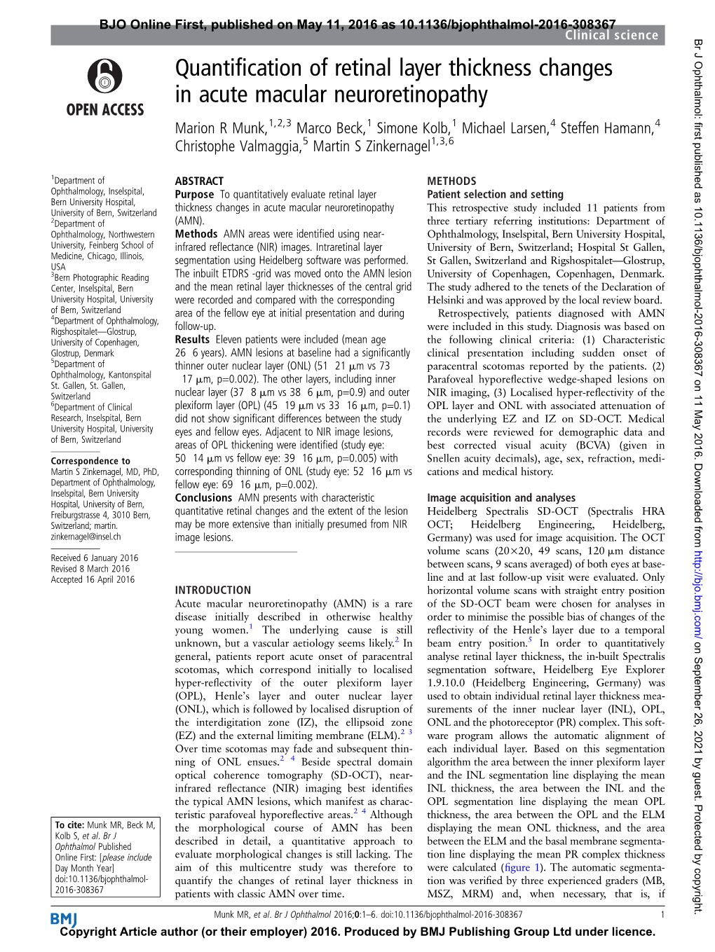 Quantification of Retinal Layer Thickness Changes in Acute Macular