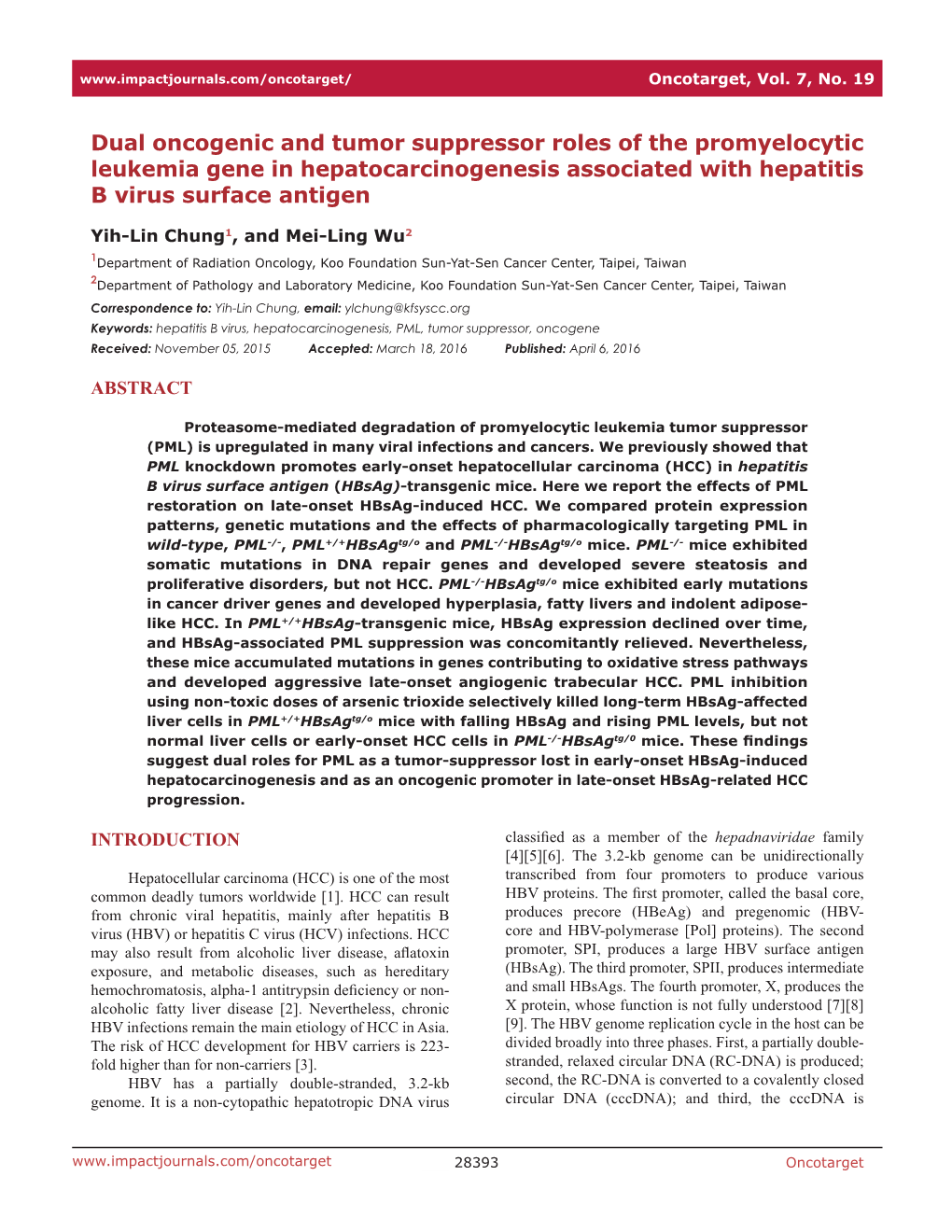 Dual Oncogenic and Tumor Suppressor Roles of the Promyelocytic Leukemia Gene in Hepatocarcinogenesis Associated with Hepatitis B Virus Surface Antigen