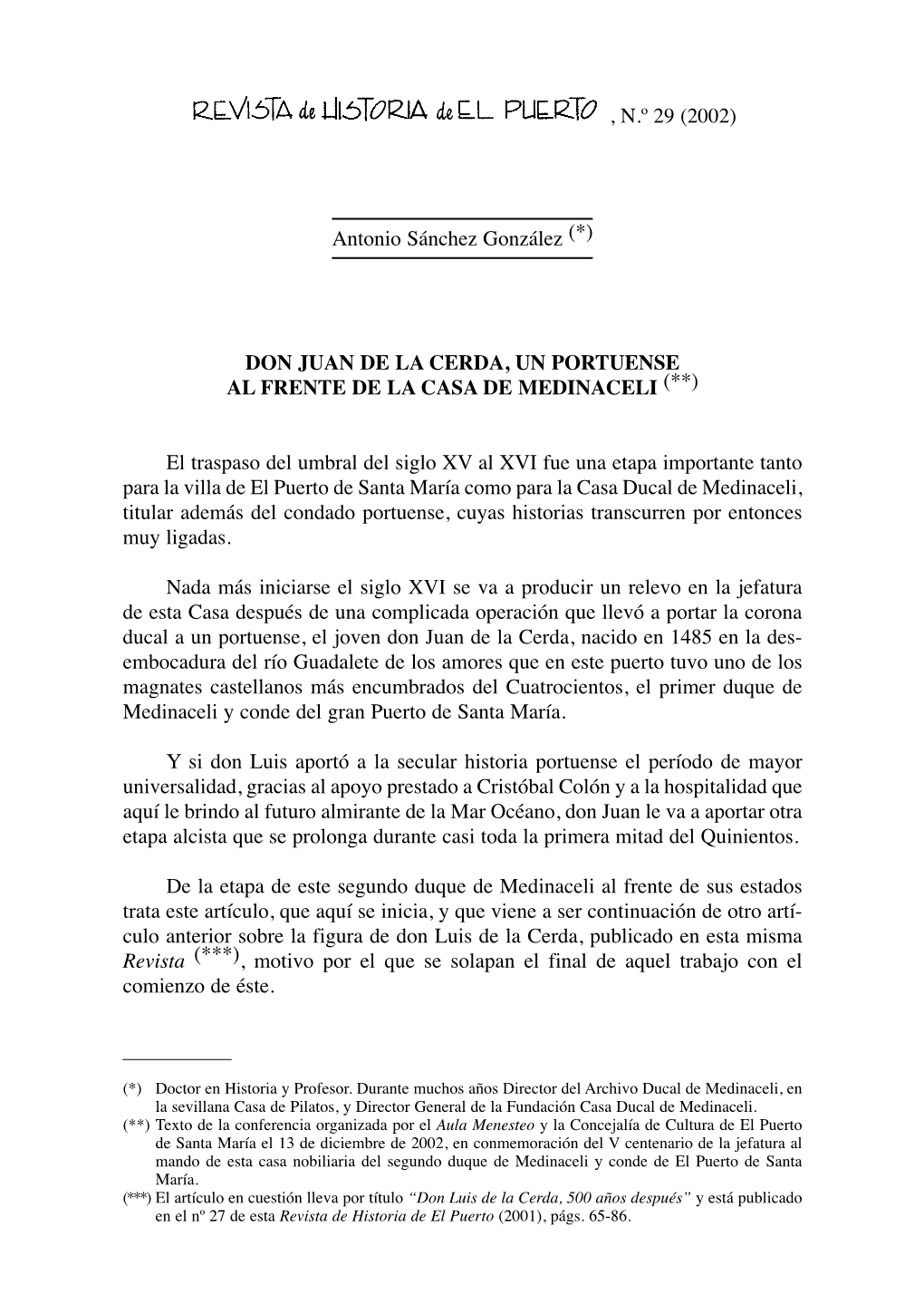 Don Juan De La Cerda, Un Portuense Al Frente De La Casa De Medinaceli (**)