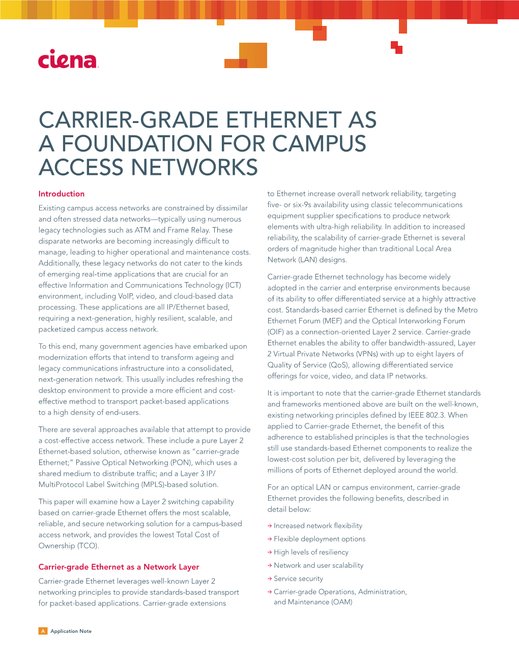 Ciena Carrier-Grade Ethernet As a Foundation for Campus Access