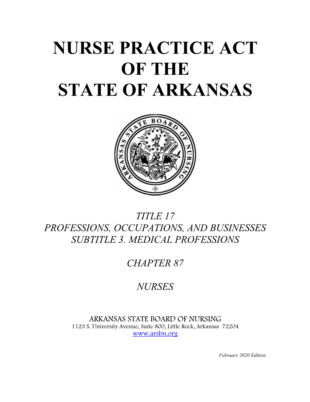 Nurse Practice Act of the State of Arkansas