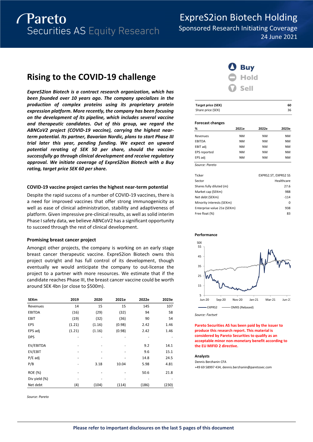 Expres2ion Biotech Holding Sponsored Research Initiating Coverage 24 June 2021