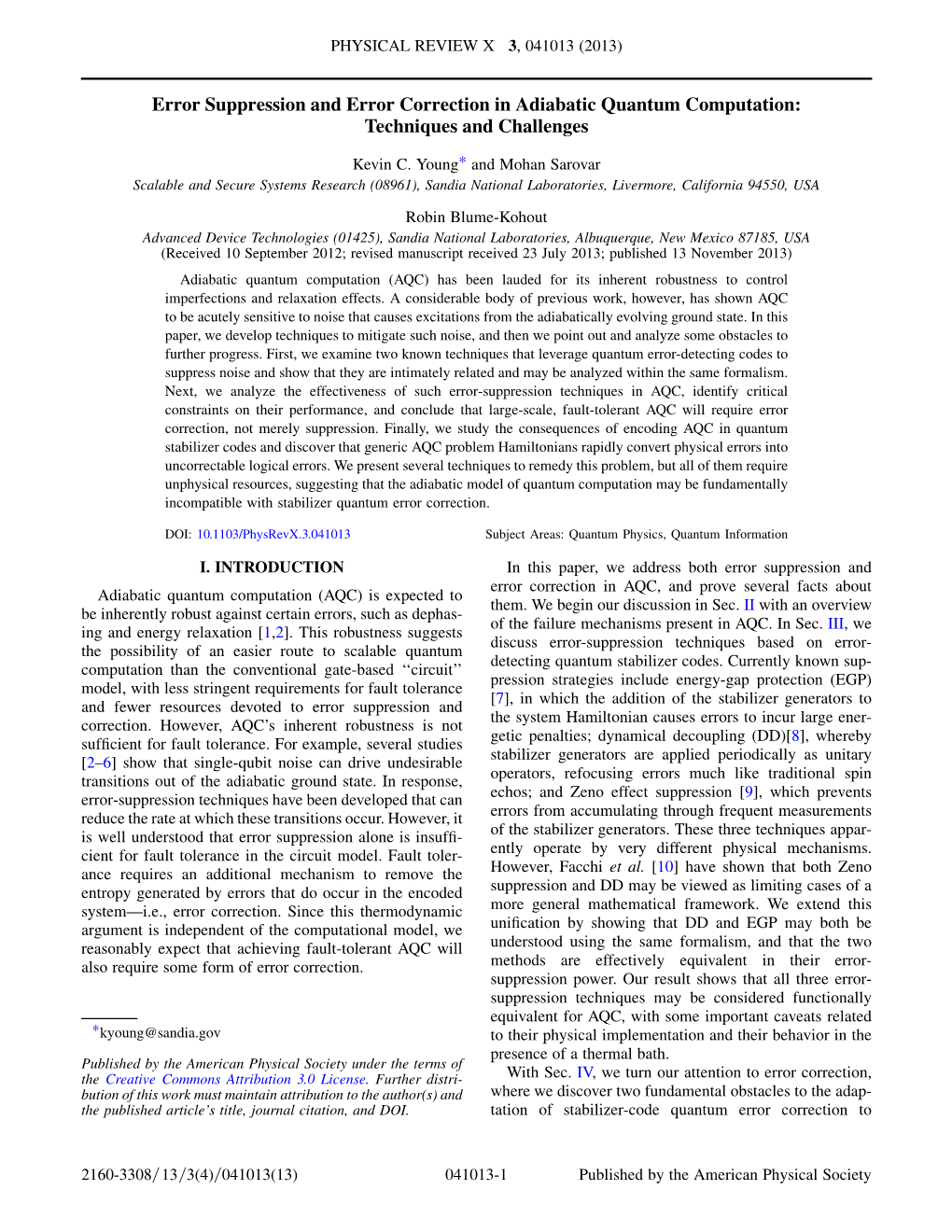 Error Suppression and Error Correction in Adiabatic Quantum Computation: Techniques and Challenges