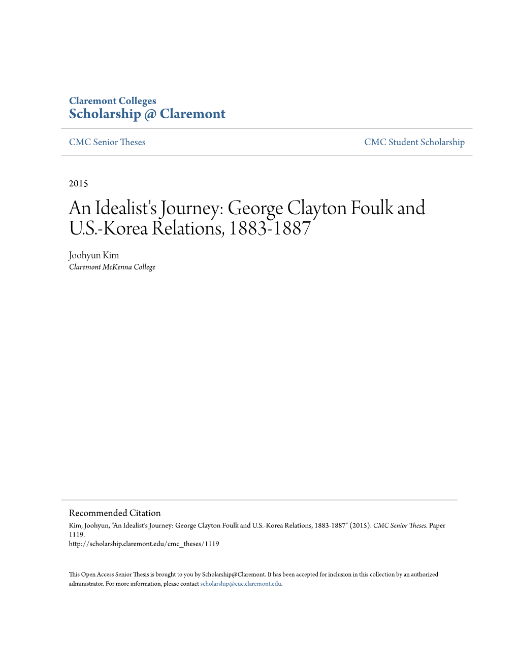 George Clayton Foulk and US-Korea Relations, 1883-1887