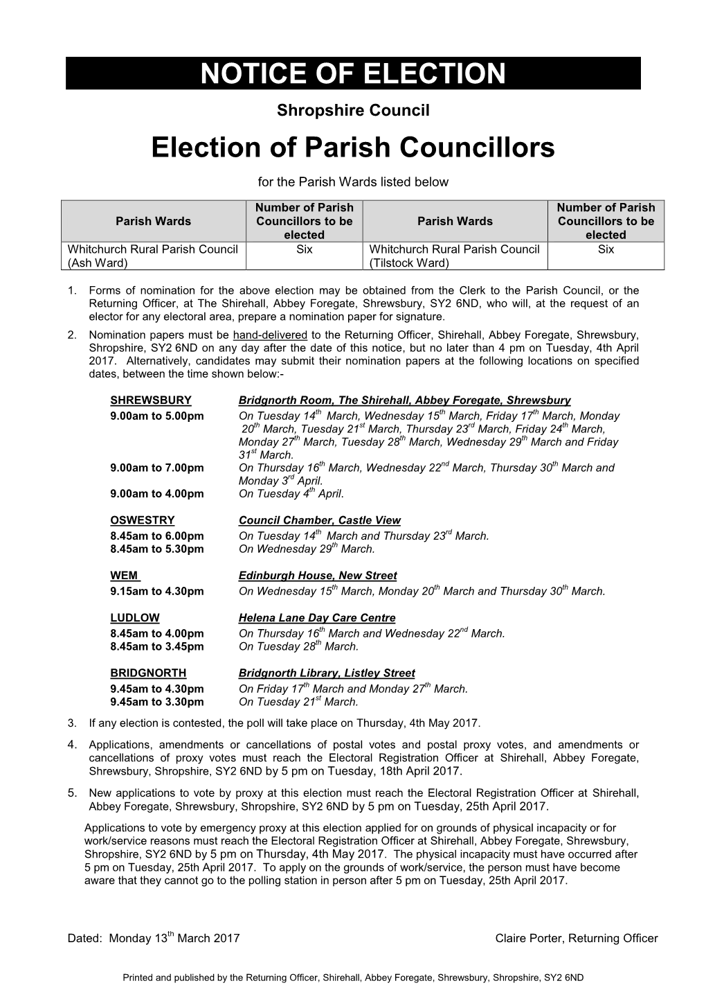 Election of Parish Councillors