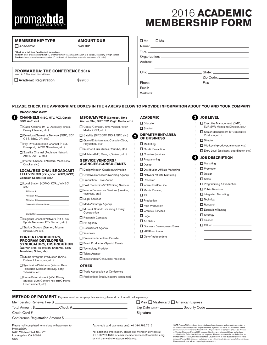 2016 Academic Membership Form