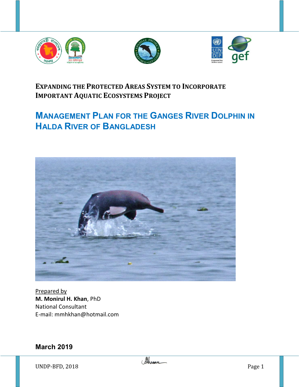 Management Plan for the Ganges River Dolphin in Halda River of Bangladesh