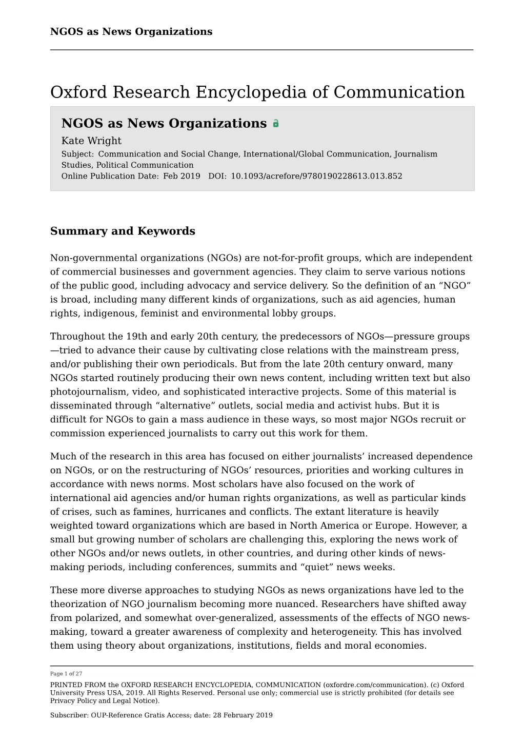 NGOS As News Organizations
