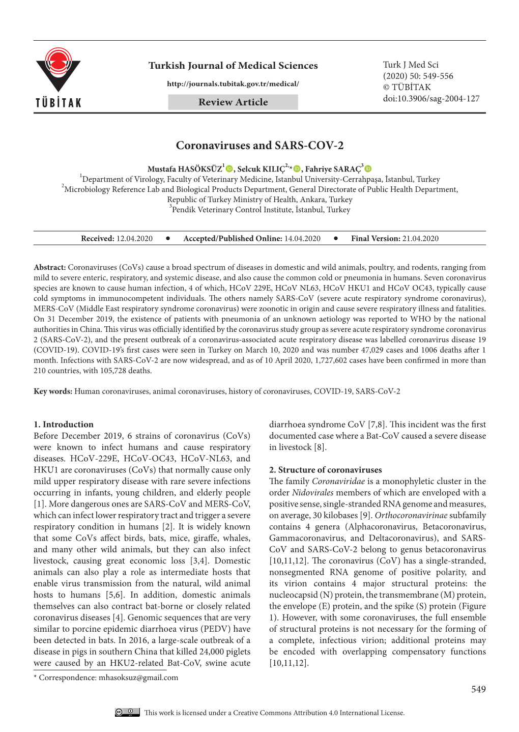 Coronaviruses and SARS-COV-2