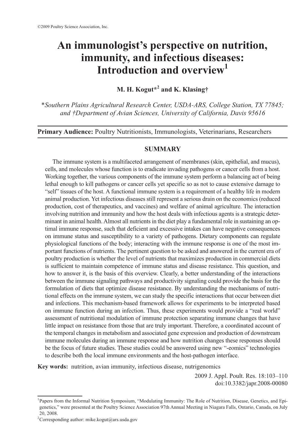 An Immunologist's Perspective on Nutrition, Immunity, and Infectious