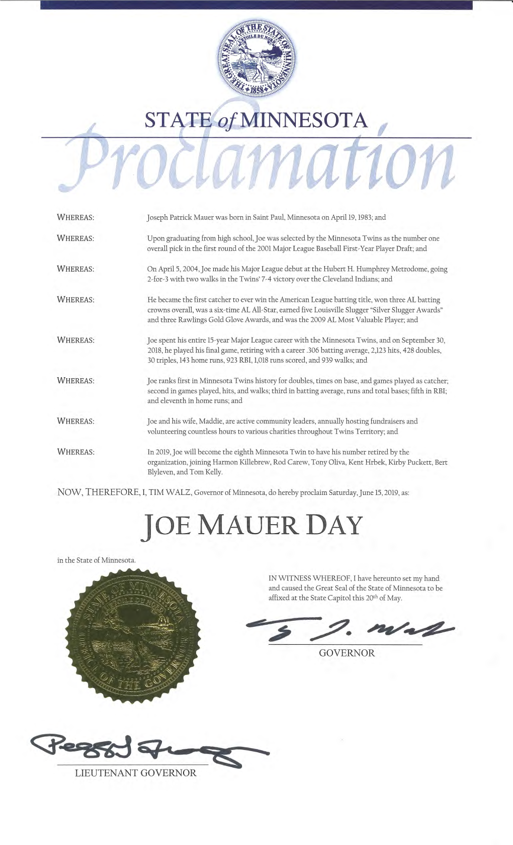 JOE MAUER DAY •Q