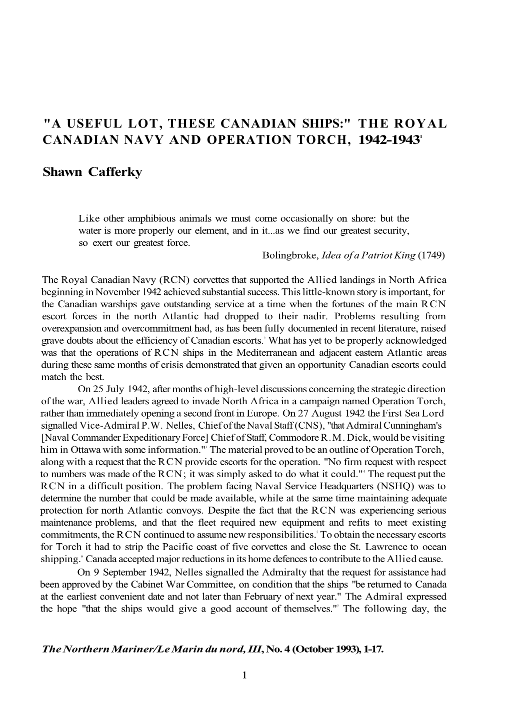 The Royal Canadian Navy and Operation Torch, 1942-19431