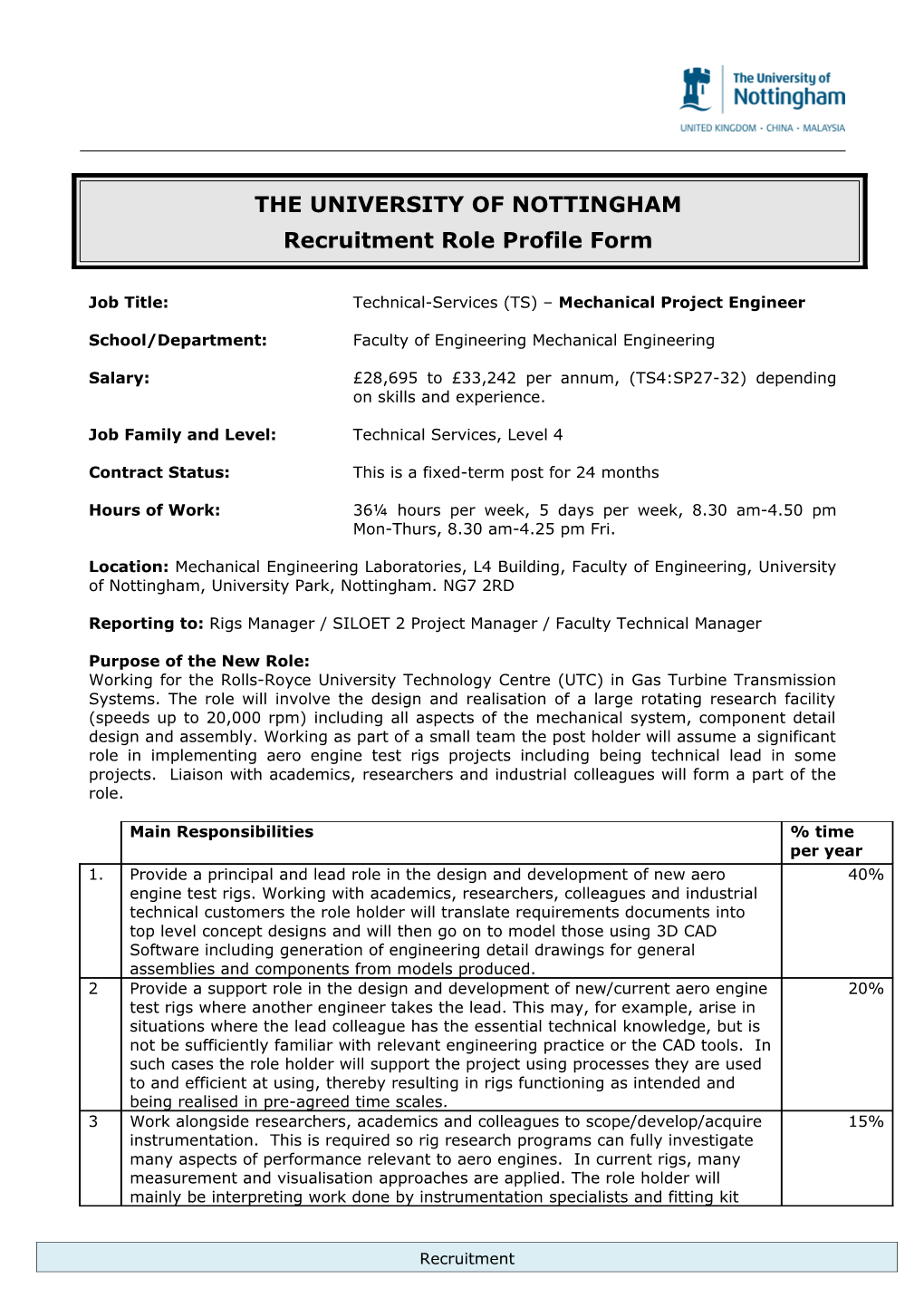 Job Title: Technical-Services (TS) Mechanical Project Engineer