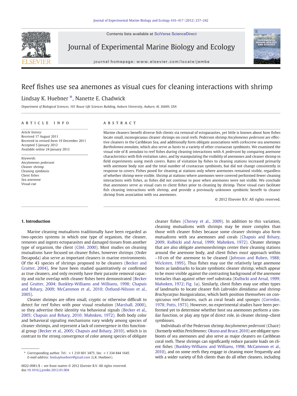 Reef Fishes Use Sea Anemones As Visual Cues for Cleaning Interactions with Shrimp