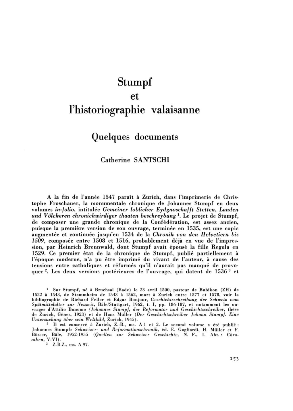 Stumpf Et L'historiographie Valaisanne