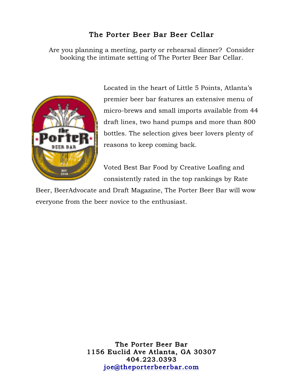 The Porter Beer Bar Beer Cellar