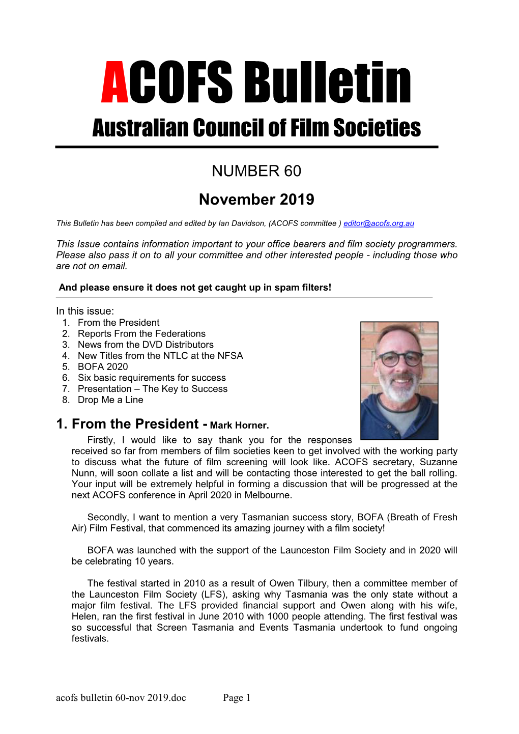 ACOFS Bulletin Australian Council of Film Societies