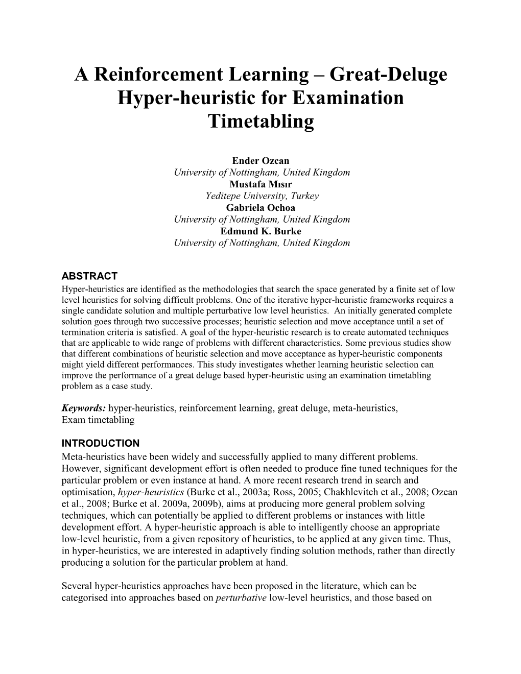 A Reinforcement Learning – Great-Deluge Hyper-Heuristic for Examination Timetabling