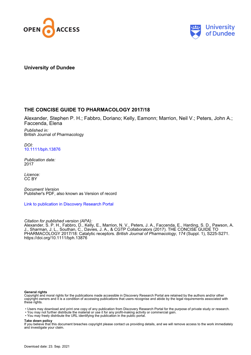 THE CONCISE GUIDE to PHARMACOLOGY 2017/18 Alexander, Stephen P