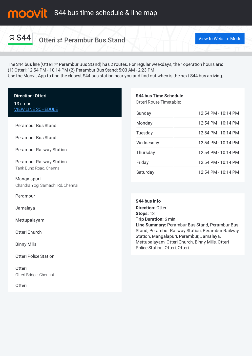 S44 Bus Time Schedule & Line Route