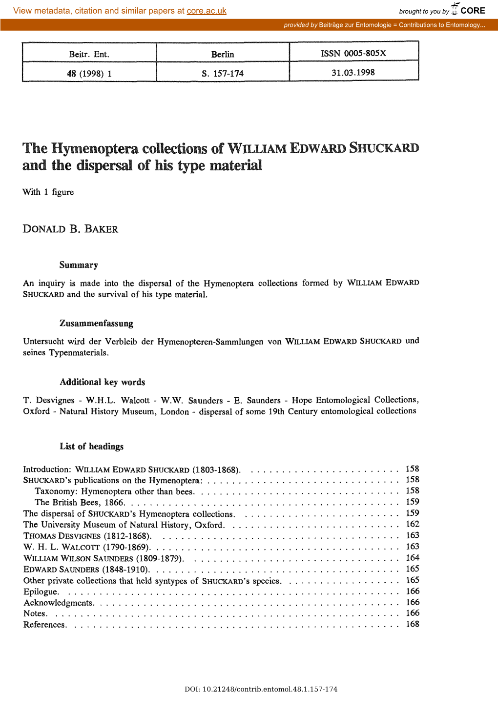 The Hymenoptera Collections of Williamedwardshuckard and the Dispersal of His Type Material