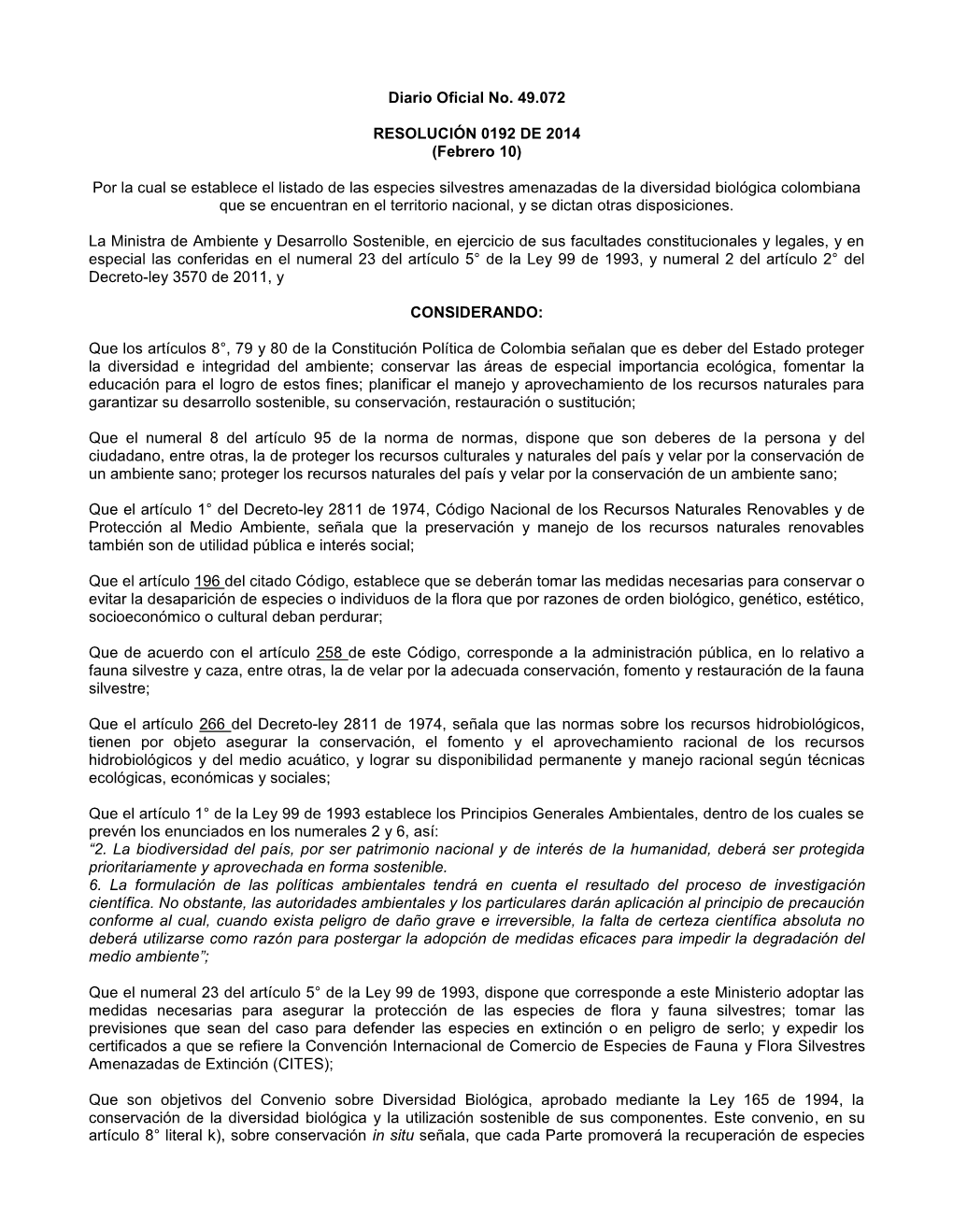 Resolución 0192 De 2014