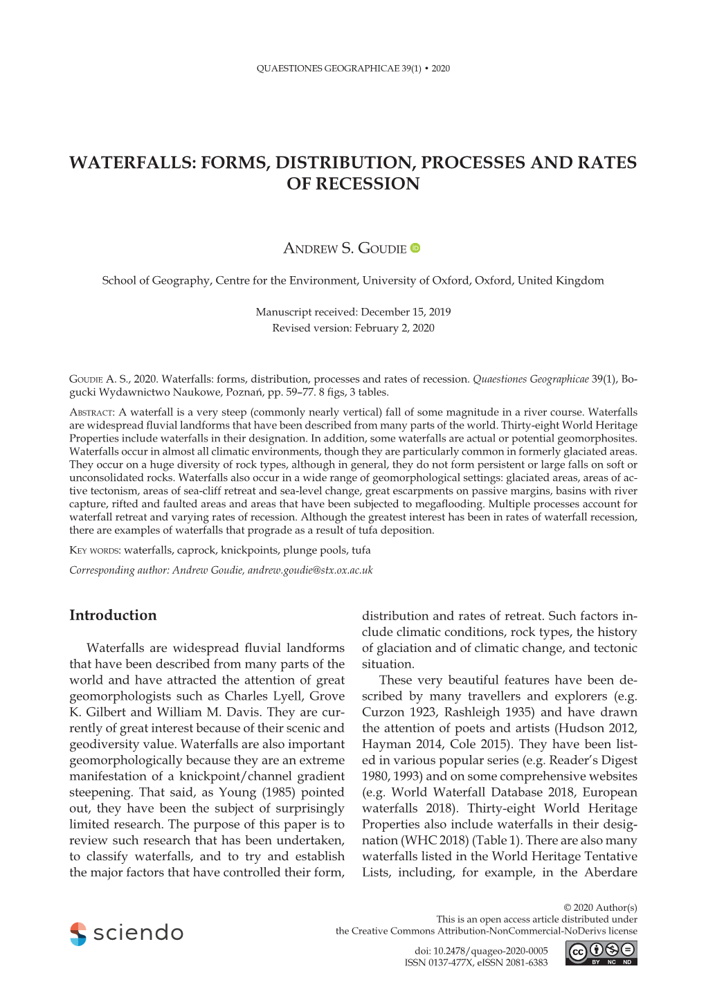 Waterfalls: Forms, Distribution, Processes and Rates of Recession