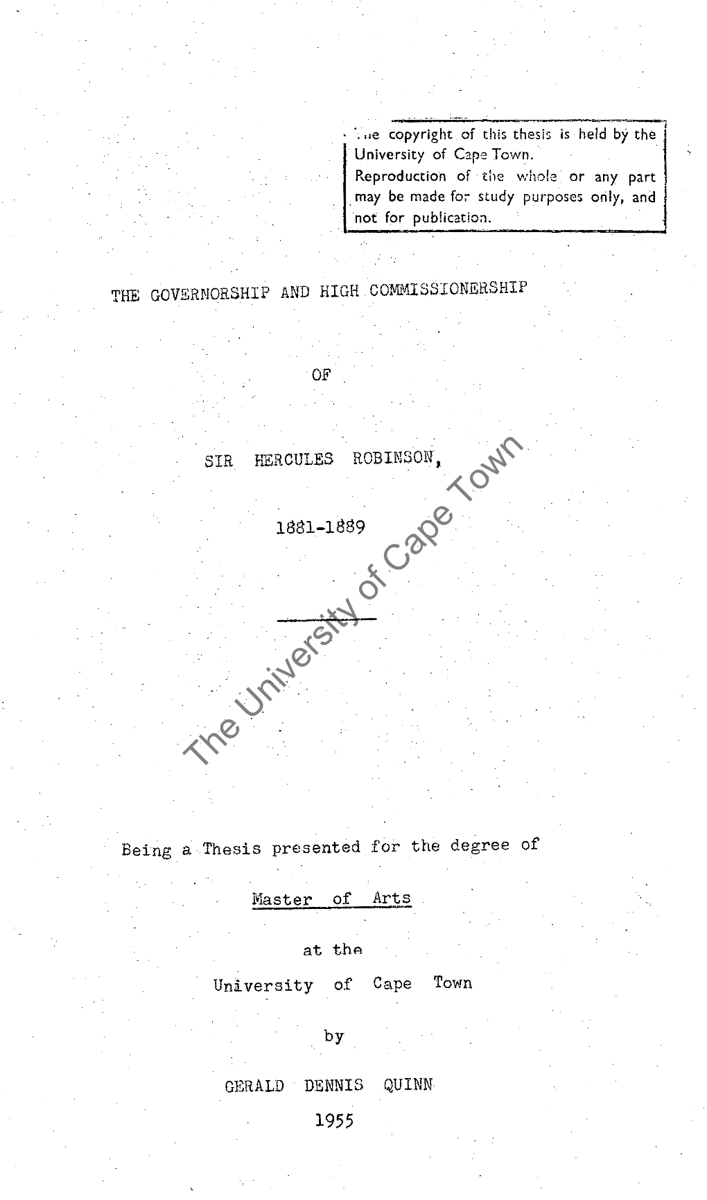 The Governorship and High Commissionership of Sir Hercules