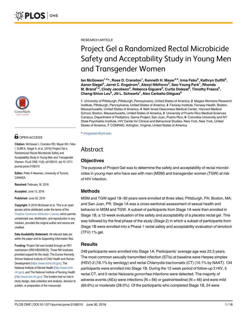 Project Gel a Randomized Rectal Microbicide Safety and Acceptability Study in Young Men and Transgender Women