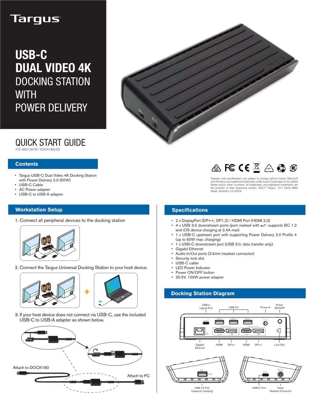 Usb-C Dual Video 4K Docking Station with Power Delivery