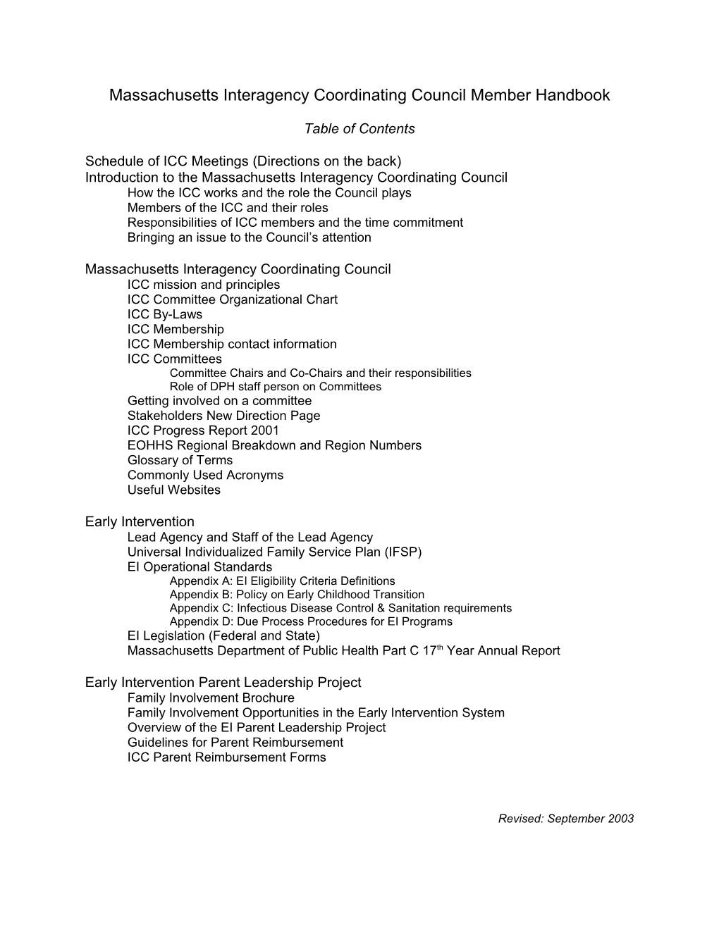 Massachusetts Interagency Coordinating Council Member Handbook