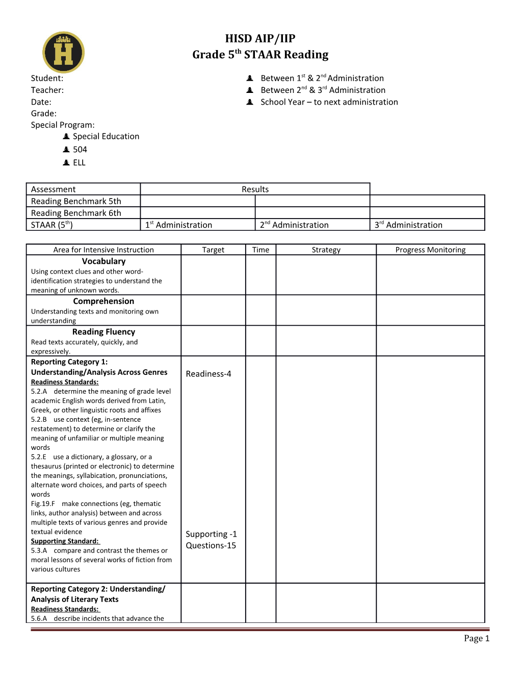 Grade 5Th STAAR Reading